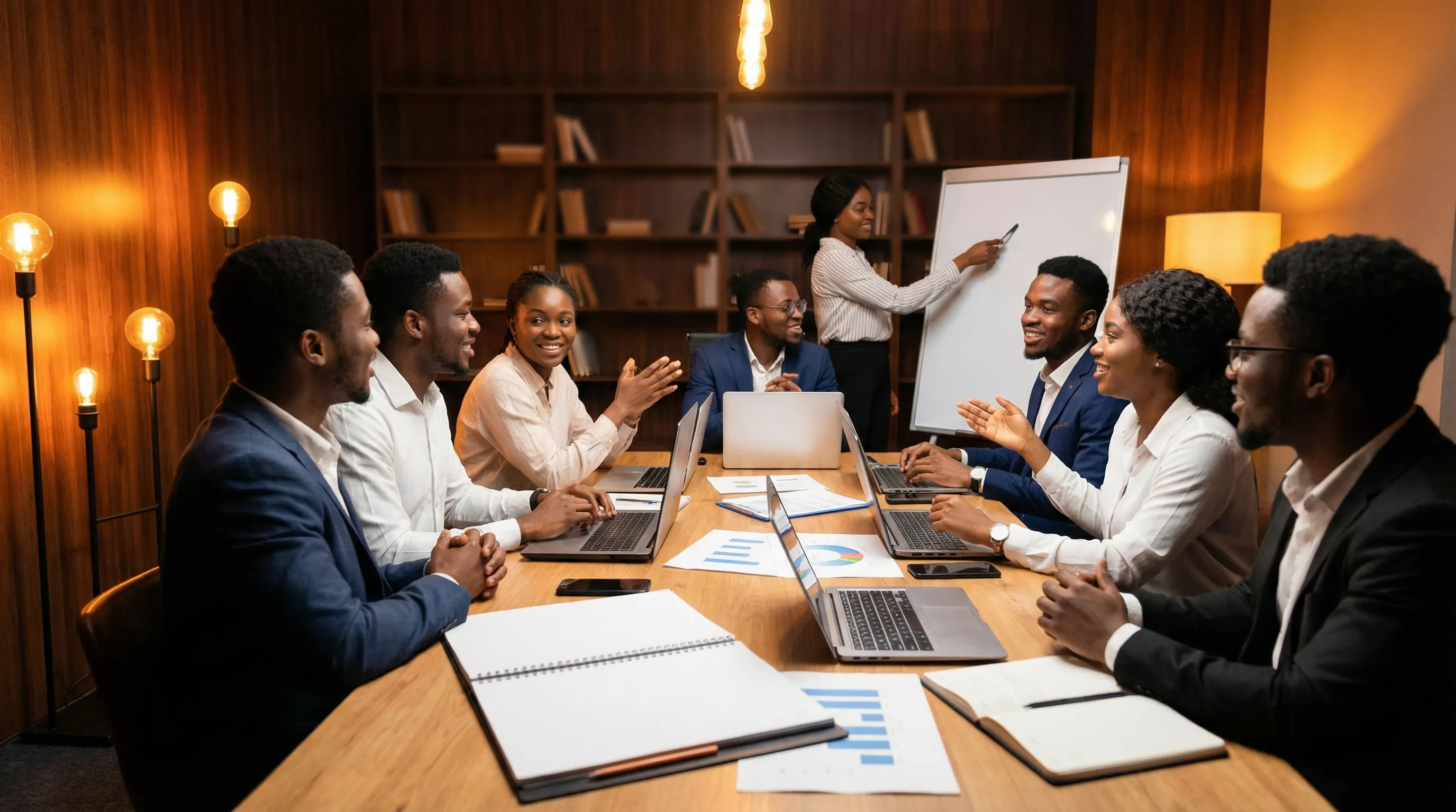 A figure leading others upward